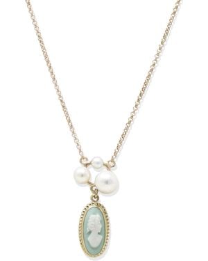 Vintouch Italy Lilith Gold-plated Green Cameo And Pearl Necklace - Metallic
