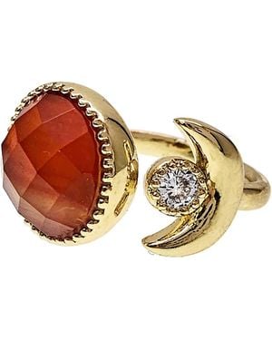 Farra Agate With Zircon Open Ring - Metallic