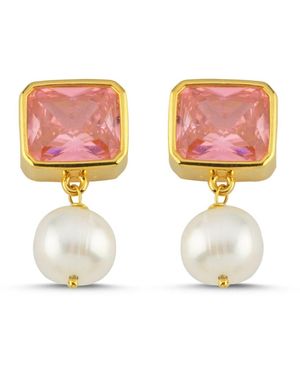 LINYA JEWELLERY Small Pearl Crystal Stone Earring - Pink