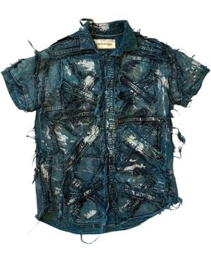 Zasta Studio Wearable Ruins Shredded Denim Colored Short-Sleeve Shirt - Blue