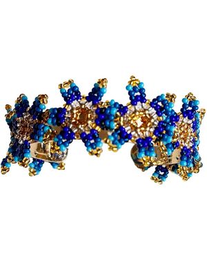 Iliana Arrazola Waterfall Blossom, Cuff Bracelet, Glass Beads, Beaded Jewellery - Blue