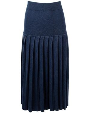 Zenzee Silk Cashmere Pleated Skirt - Blue
