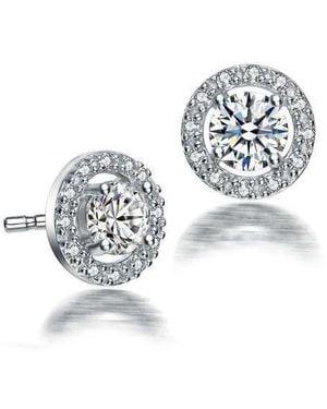 Genevive Jewelry Rachel Glauber Rhodium Plated With Clear Round Cubic Zirconia Halo Stud Earrings - Metallic