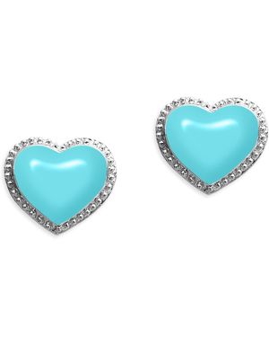 Grosse Platinum & Light Enamel Heart Earrings, Series Pop Heart - Blue