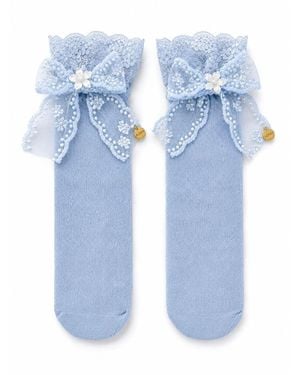 ADIBA Belle Rosette Lace Bow Socks - Blue
