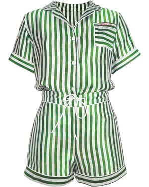 NOT JUST PAJAMA Silk Striped Short Pyjama Set - Green