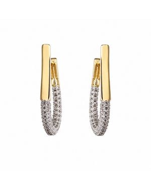 Nuvv Collection Two-Tone Crystal Pavé Hoop Earrings - Metallic
