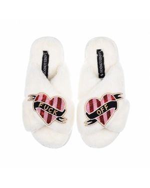 Laines London Neutrals Classic Laines Slippers With & Stripe Heart Fuck Off Brooches - Pink