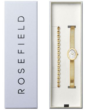 ROSEFIELD Ladies Mini Oval Watch + Coffee Bean Bracelet Gift Set - White