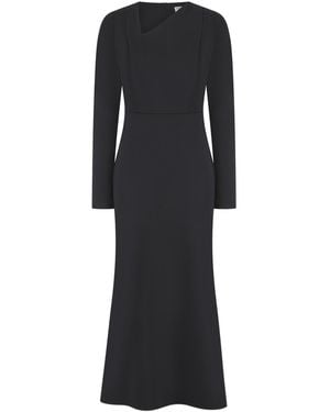 Celestine & Mae Square Neck Pleat Detail Asymmetric Midi Dress - Black