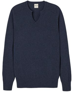 Salts Cashmere Split Crew Neck Jumper - Blue