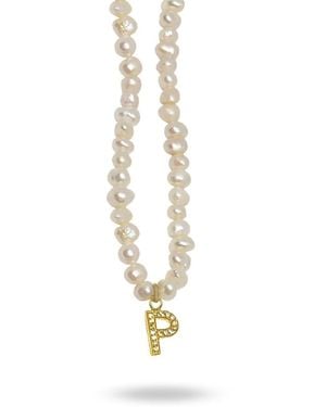 LINYA JEWELLERY Mono Letter Pearl Necklace P - Metallic