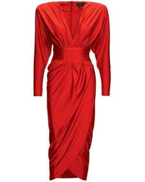 BLUZAT Midi Dress With Corset And V-Neck - Red