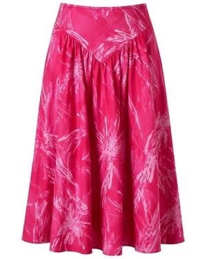 Oh!Zuza Rose Echo Viscose Midi Skirt Pockets - Pink
