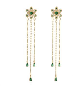 Ebru Jewelry Blossom Glow Emerald Drop Earrings - Metallic