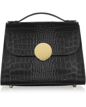 Le Parmentier Bombo Croco Embossed Leather Top-Handle Satchel Bag W/Strap - Black