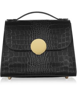 Le Parmentier Bombo Croco Embossed Leather Top-Handle Satchel Bag W/Strap - Black