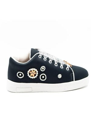 Rettrose Katarina Luxury Charcoal Lycra Handmade Embellished Trainers - Blue