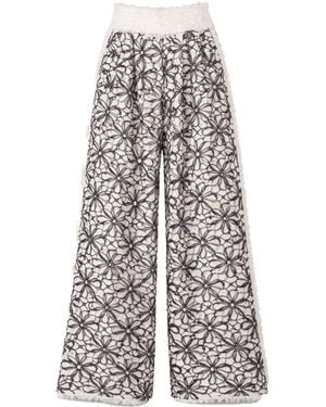 Julia Allert Neutrals Elastic Waist Abstract Textured Wide Trousers – Ivory - Grey