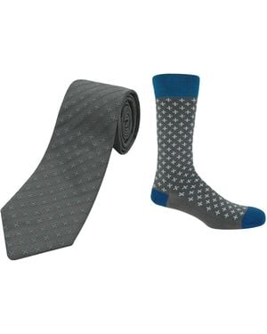 Peper Harow - Made in England Crosslet Tie & Socks Groom's Set - Grey