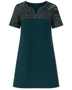 Conquista Short Sleeve A Line Dress With Print Detail - Green
