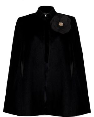 Laines London Laines Couture Wool Blend Cape With Embellished Corsage - Black