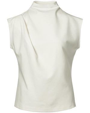 Jana Coshè Ivory Cocktail Blouse – Minimalist High-Neck Event Top - White