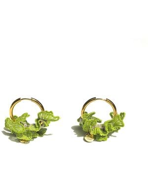 Nana Watanabe Swell Wave-Inspired Embroidered Earrings - Yellow