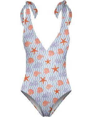 Aloha From Deer Starfish And Shells One Piece Swimsuit - Blue