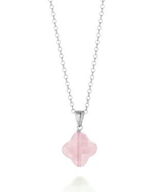 Nellou Jewellery Rose Quartz Gem Clover Necklace Sterling - Pink