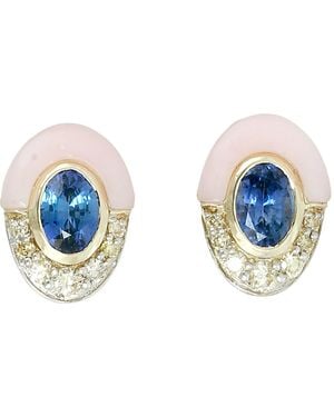 Artisan Sapphire, Opal & Diamond Stud Earrings - Blue