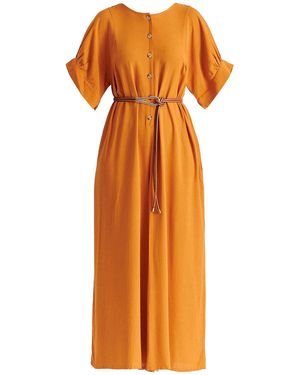 Paisie Relaxed Fit Wide Leg Jumpsuit With Belt - Orange