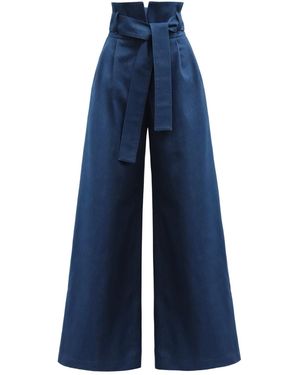 Julia Allert High Waist Long Wide Leg Trousers - Blue