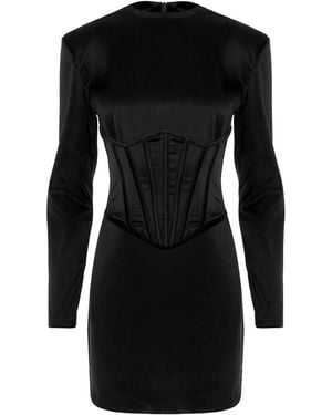 BLUZAT Satin Mini Dress With Integrated Corset - Black