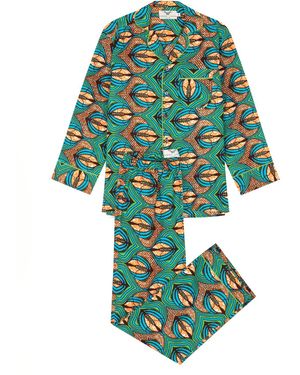 Ohema Ohene Contrast Piped African Print Pyjama Set - Green
