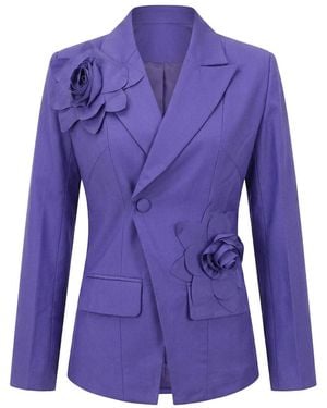 Modenaire Structured Blazer Tailored Fit Floral Appliqué - Purple