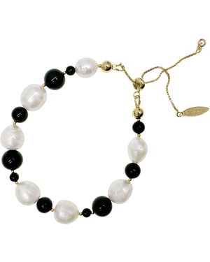 Farra Baroque Pearls With Obsidian Adjustable Bracelet - Black