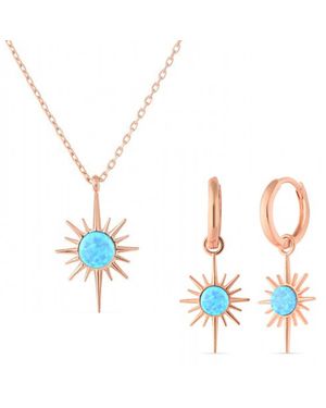 Spero London Opal Northernstar Drop Hoop Earring & Necklace Set - Blue