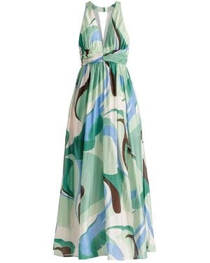 Paisie Retro Wave Halter Neck Maxi Dress - Green
