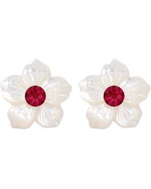VALERIE CHIC Ruby Flower Mother Of Pearl Clip On Statement Earrings - Pink