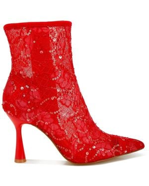 Rag & Co Samia Sequin Lace Boots - Red
