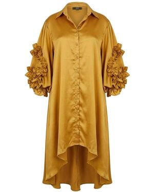 Cy Boutique Floral Design Oversized Sleeves Shirt Dress - Yellow
