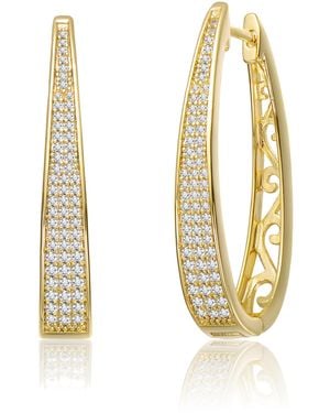 Genevive Jewelry Plated With Clear Cubic Zirconia Pave Oblong Oval Hoop Earrings - Metallic