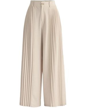 Paisie Neutrals Pleated Wide Leg Trousers - Natural