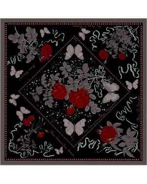 Wenzi Midnight Roses Rouge Double Sided Silk Twill Scarf - Black
