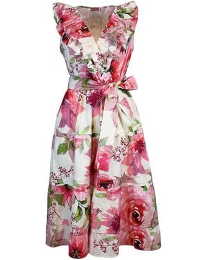 Lalipop Design Floral Design Stretch Cotton Sleeveless Midi Dress - Red