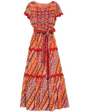 Niza Midi Dress With Contrasting Print And Bow - Red