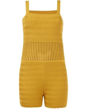 Peraluna Iris Openwork Harringborn Knit Playsuit - Yellow