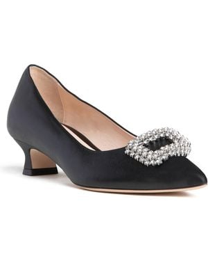 Beautiisoles by Robyn Shreiber Made in Italy Elsie Leather Micro Heel Wedding Valentine Dressy Pump With Jewels - Blue