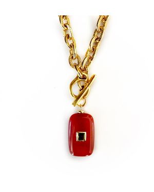 Persia Dona Jewelry Oblong Carnelian & Vintage Chain Necklace - White